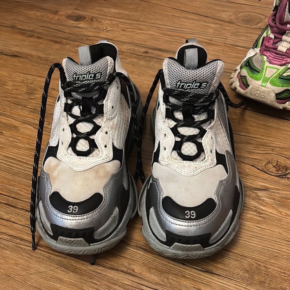 Triple S Sneakers in Black and Silver